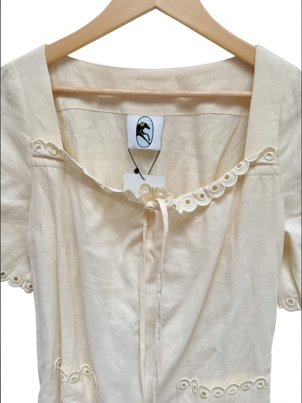 Sleeper Sofia Broderie Anglaise-trimmed Linen Midi Dress - Picture 9 of 16